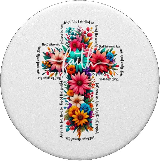 JOHN 3:16 Floral Faith Cross Jesus Christian Religious PopSockets Adhesive PopGrip