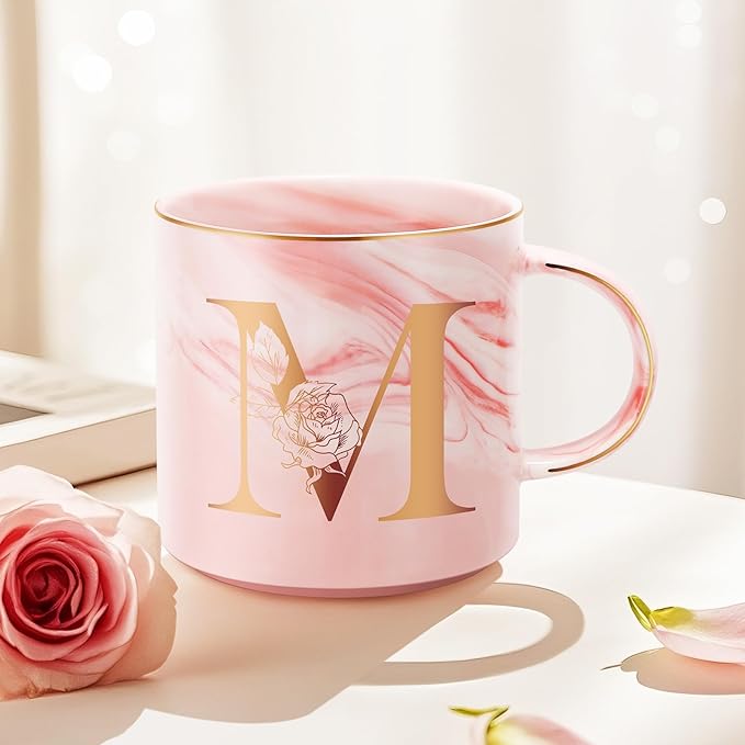Personalized Gifts for Women Coffee Mug, Initial Customized Gift Monogrammed A-Z Coffee Mug 12 OZ, Christmas Anniversary Birthday Gifts for Women Mom Grandma Friend Sister Wife (M)
