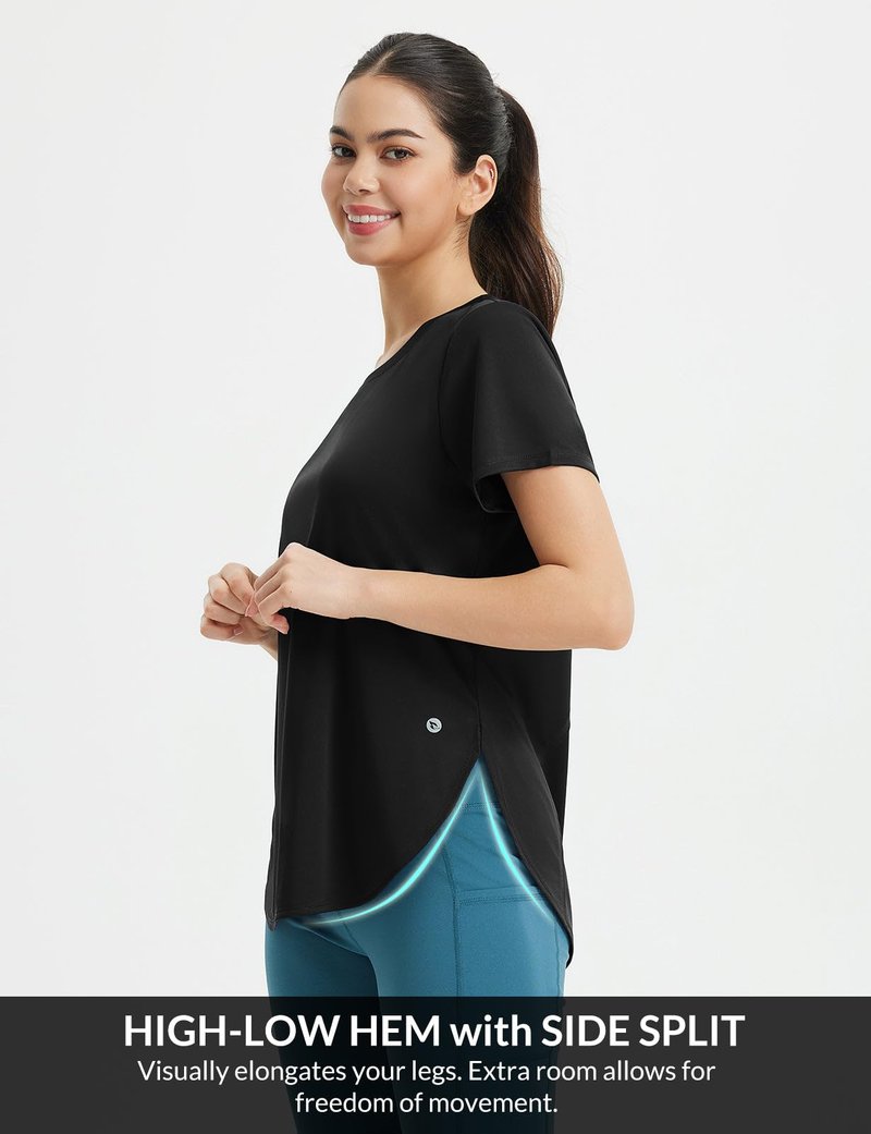 baleaf Women's Short Sleeve Workout Shirts Athletic Running Loose Fit Tops UPF 50+ Quick Dry T-Shirts Gym Yoga Tee Black