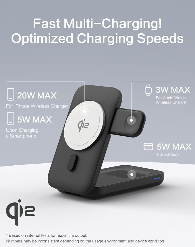 3 in 1 Wireless Charging Station for iPhone 17-12 Series Foldable 15W Wireless Charger Compatible with iWatch 5-10 AirPods (with 30w Adapter)