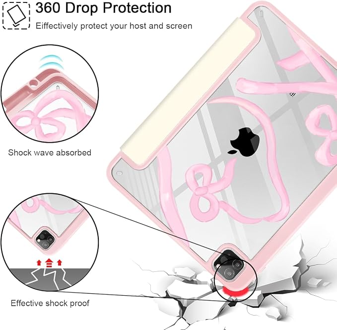 Case for iPad 12.9 Inch (6th/5th/4th/3rd Generation 2022/2021/2020/2018) Pencel Holder + Trifold Support Auto Sleep/Wake Transparent Shockproof Back Cover Abstract Floral SD163