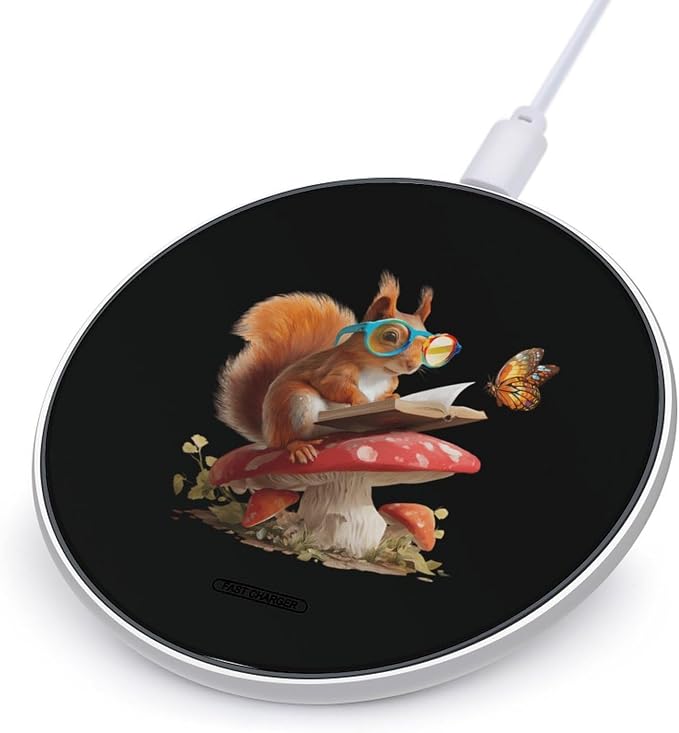 Squirrel Reading Books Wireless Charger SlimWireless Charging Pad Anti-Slip Charger Mat for Men Women