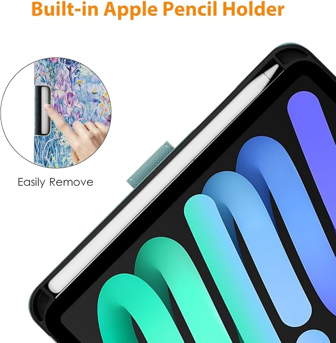 Case for iPad mini 7 A17 Pro &amp iPad mini 6 (2024/2021) Built-in Pencil Holder Premium PU Leather Folio Stand Smart Protective Cover Multi-Viewing Angles and Auto Wake/Sleep - Beach