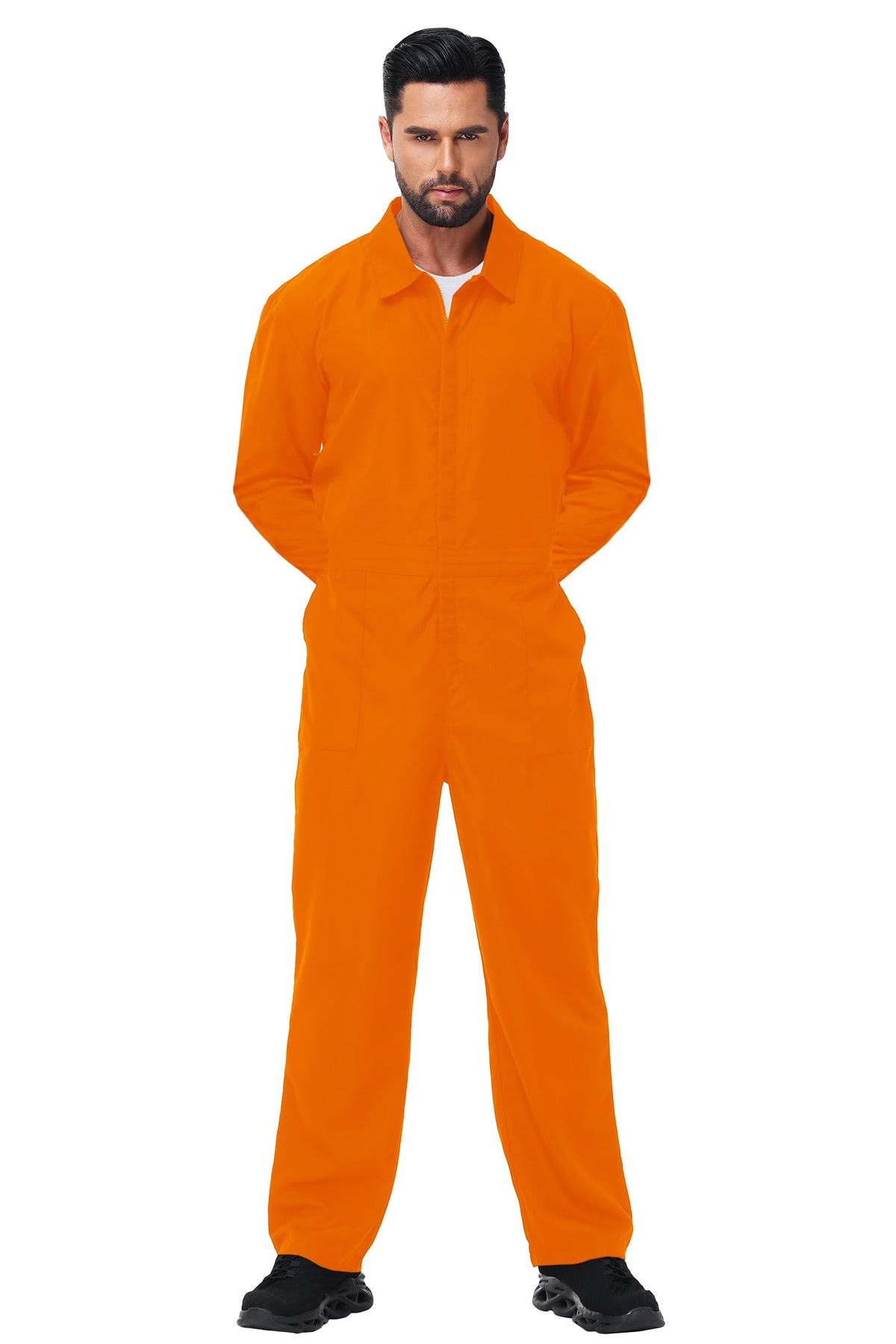Unisex Jail Uniform Overalls Mens Halloween Long Sleeve Inmate Outfits Orange Jail Uniform Jumpsuit 2XL