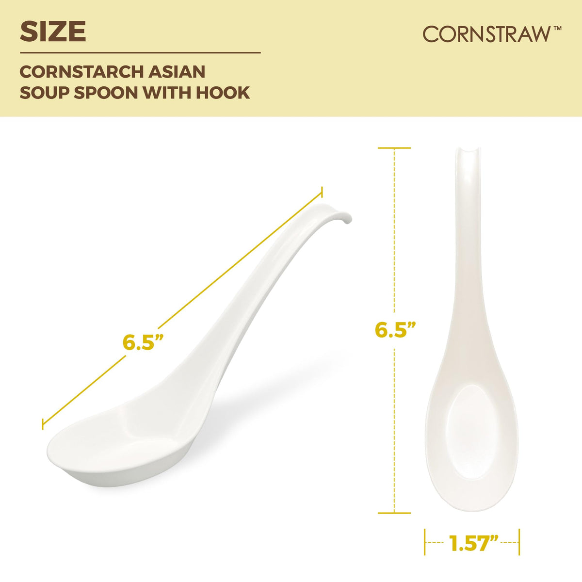 Disposable PLA Cornstarch Asian Soup Spoons with Hook Plastic-Free,600 Pack