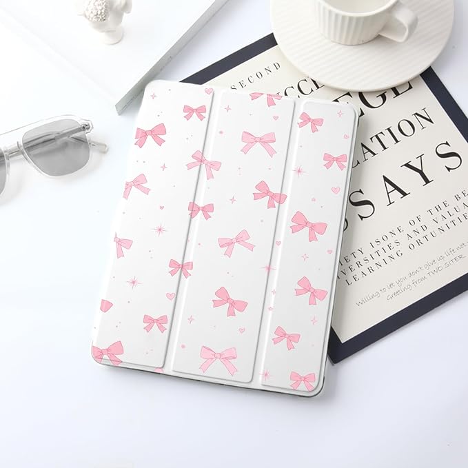 JOYLAND Pink Bow Compatible with iPad 6th/5th Generation (2018 2017 Model 9.7 Inch)iPad Air 2/Air 1 (9.7 Inch) with Pencil Holder-Trifold Stand Protective Cover with Soft TPU BackBlack