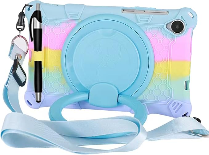 Tablet Case for Lenovo M8 TB300XU/TB-8505F/TB-8705F/TB-8506FSoft Anti-Stress Silicone Case with Rotate Stand/Pencil Holder/Shoulder Strap/Pen for Lenovo Tab M8 8 inch (Colorful Light Blue)