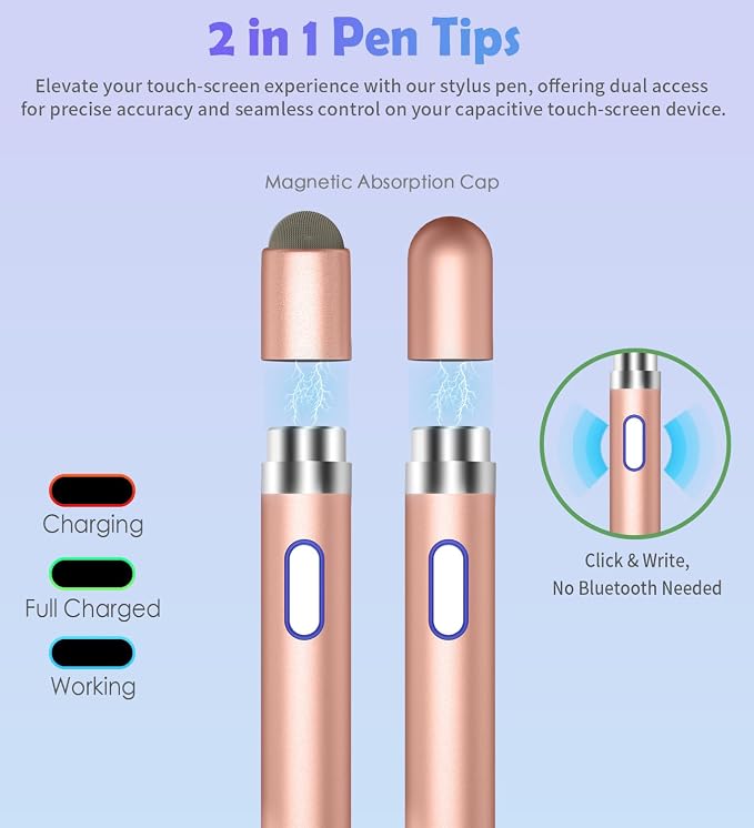 Active Stylus Pen for Touch ScreensDual Pen Tips for iOS &amp Android Drawing &amp WritingHigh Precise Digital Pencil for Apple iPhone 16/15/14/13/12/11/X/8iPad Air/Pro/MiniPhone/Tablet/Sam-sung