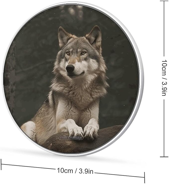 Gray Wolf Wireless Charger with USB Cable Qi-Certified 10W Fast Wireless Charging Pad Portable Charging Station Anti-Slip Slim Charger Mat for All Qi-Enabled Phones