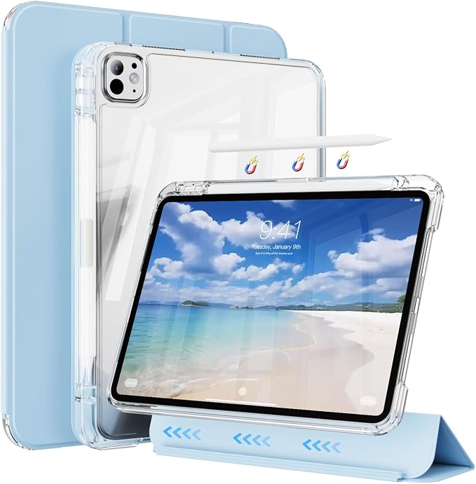 Case for iPad Pro 11 Inch Case (M5/M4) 2025/2024 Black | Pencil Holder 2 in 1 Detachable Trifold Sliding Cover Clear Hard Back Shell Supports Pencil Pro Charging