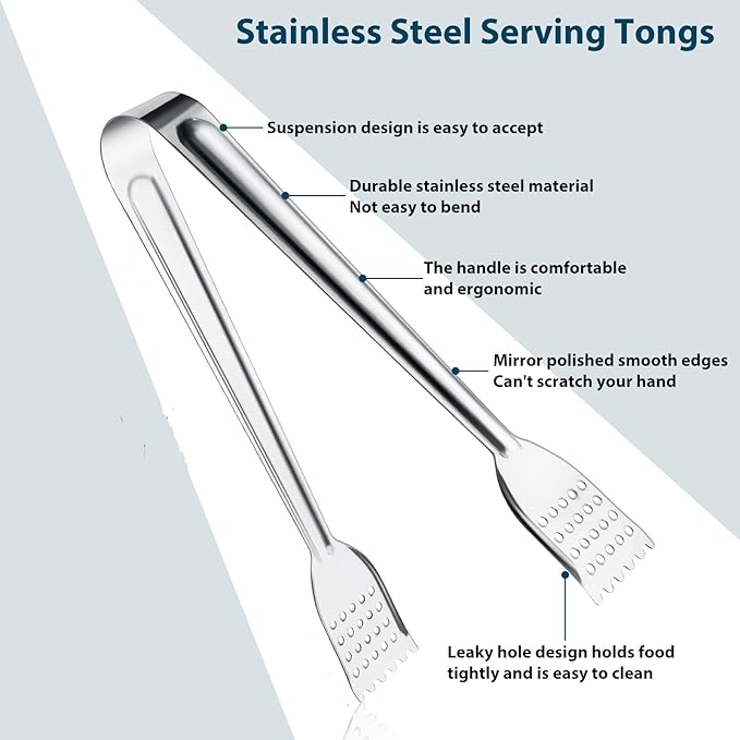 TCOIN 8 Pack 7-Inch Stainless Steel Serving Tongs, Mini Buffet Tongs for Appetizers, Desserts, Salad Bar, Ice, Sugar and Candy