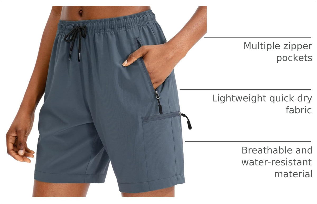 SANTINY Women's 5''/ 7''/9'' Hiking Cargo Shorts Quick Dry Lightweight Summer Shorts for Women Athletic Golf Zipper Pockets(Dusty Blue_S)