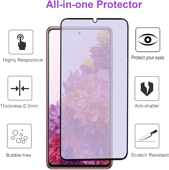3 pack Anti Blue Light Tempered Glass Screen Protector Compatible with Samsung Galaxy S20 FE.Eye Protection Tempered Glass FilmNo Bubbles9H Hardness HD Blue Light Blocking Screen Protective Film