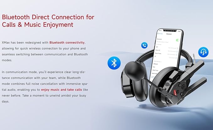 SYNCO XTALK XMax2 Wireless Intercom Headset System 2.4GHz 1640 feet 500 Meters Dual-Ear Team Communication Headset for Live Show Stage Performance Movie Shoot