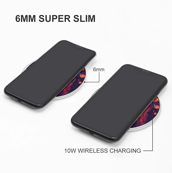 Happy Halloween Wireless Charger Aluminum Alloy Frame 10W Fast Charging Pad with Indicator Light 6mm Thin &amp Portable Wireless Charging Pad for Travel Home Office Desk