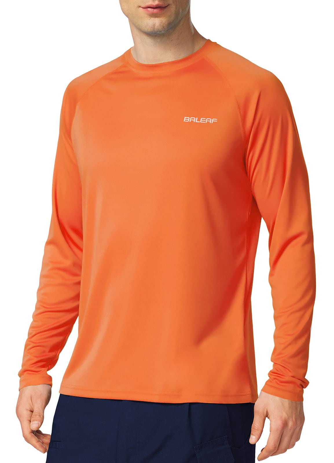 baleaf Mens UPF 50+ Sun Protection Shirts Long Sleeve Rash Guard, Quick Dry 4-Way Stretch for Fishing Swimming Surfing 01-Orange XL