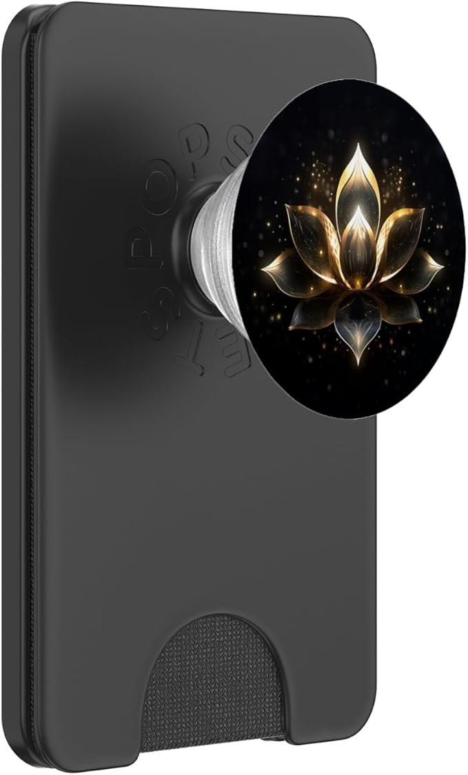 Black and Gold Sparkling Dark Lotus Flower PopSockets Adhesive PopGrip