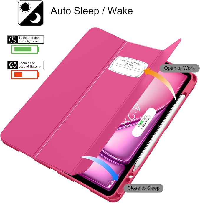 Soke Case for iPad Air 13 Inch (M4/M3/M22026-2024) iPad Pro 12.9 6th/5th Generation with Pencil Holder(2021 2022 Release)-[Apple Pencil Charging + Auto Wake/Sleep] Soft Back Cover Book Black