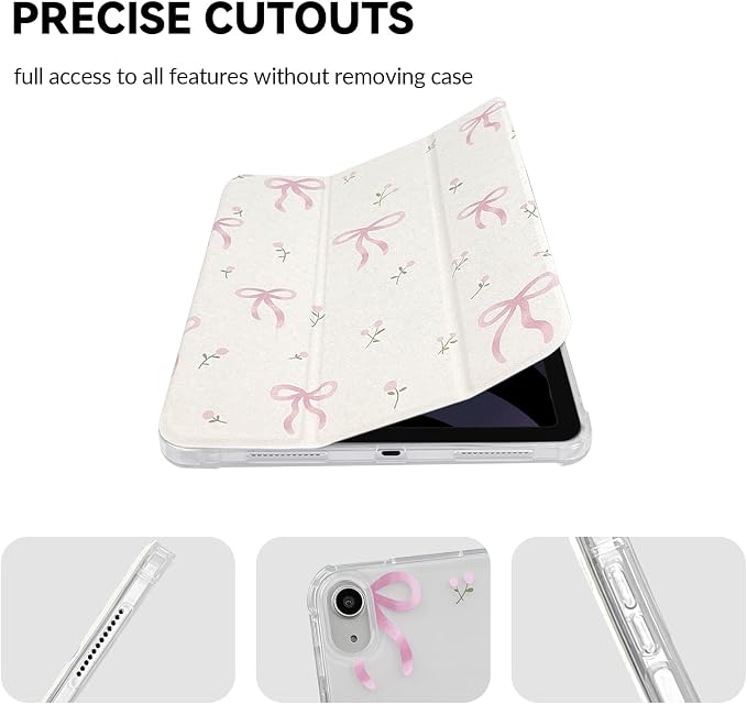 Lovmooful for iPad 10/11(A16) Case Cute Bowknot Flower-White&ampPink | Compatible for iPad 10/11(A16) Case(10.9-Inch2022 Model)/11-Inch A16 (2025) GenPencil HolderTPUTrifoldStandProtective