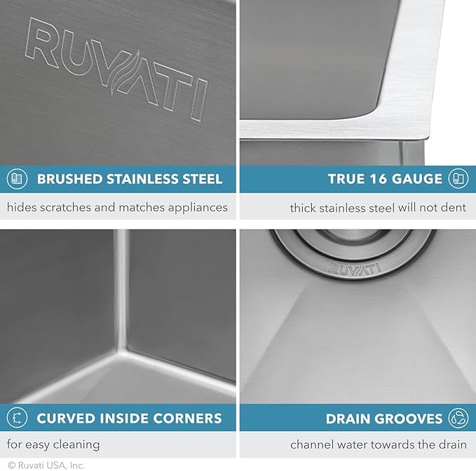 Ruvati 23-inch Undermount 16 Gauge Tight Radius Stainless Steel Kitchen Sink Single Bowl - RVH7123