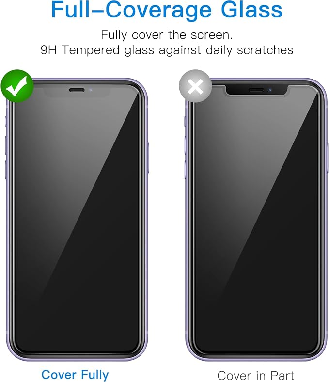 JETech One Touch Install Screen Protector for iPhone 11/XR 6.1-Inch Full Coverage Tempered Glass Film Auto Alignment Tool Kit HD Clear 2-Pack