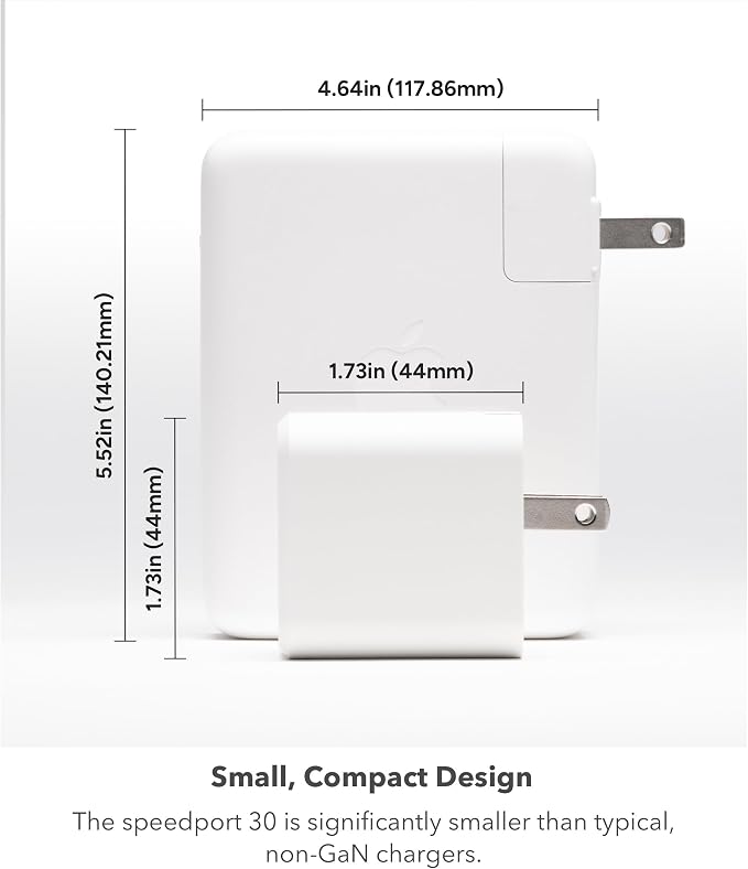 Mophie speedport 30-30W USB-C GaN Fast Wall Charger for Phones Tablets and Laptops Compact &amp Foldable Plug Design Sustainable Material White
