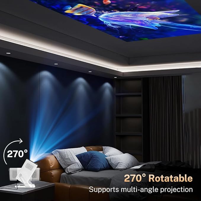 Mini Projector with WiFi 6 and Bluetooth 5.4 Built-in Apps Portable Projector Android 11 Auto Keystone 1080P 4K Support for Bedroom Outdoor Compatible with iOS/HDMI/TV Stick VisualCube 300