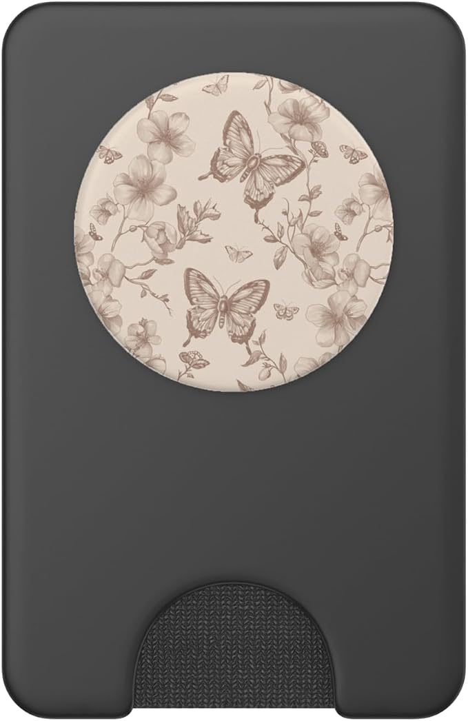 Vintage Butterfly Flower Toile Pattern Tan Sand Beige Brown PopSockets PopGrip for MagSafe