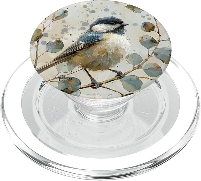 Van Gogh Style Eucalyptus Black Capped Chickadee Bird PopSockets Adhesive PopGrip