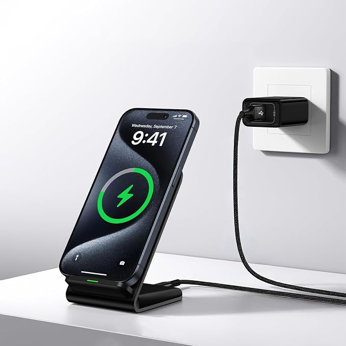 Fast Wireless Charger Qi Certified Wireless Charging Station with Sleep-Friendly Adaptive Light Compatible with iPhone Samsung Google Phone Black