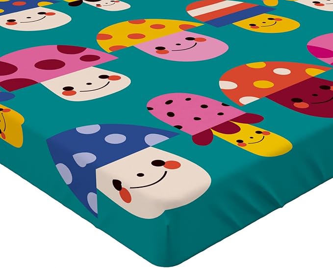 Ambesonne Mushroom 2 Pack Fitted Sheet, Shapes and Dots, Bed Cover All-Round Elastic Deep Pockets 2 Pieces, Package Contains 2 Queen Size Fitted Sheets, Dark Seafoam Multicolor
