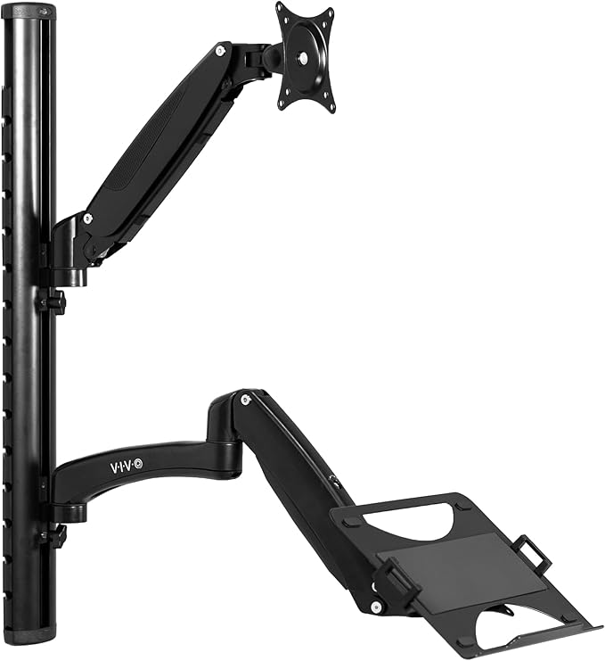 VIVO Sit-Stand Wall Mount Counterbalance Height Adjustable Monitor and Laptop Workstation for Screens up to 27 inches, STAND-SIT1L