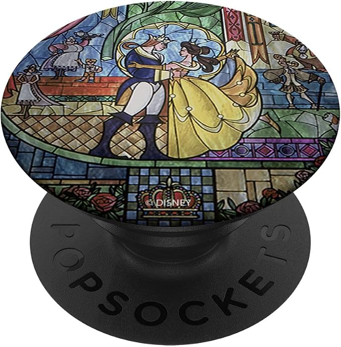 Disney Beauty And The Beast Stained Glass Window Dancing PopSockets PopGrip: Swappable Grip for Phones &amp Tablets