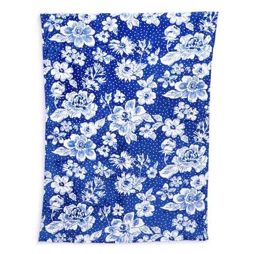 Vera Bradley Collegiate Fleece Plush XL Throw Blanket (Multiple Teams Available), Royal/White Rain Garden