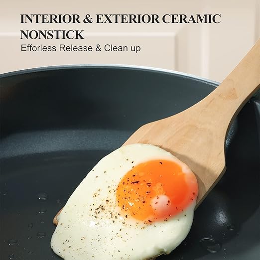 PRICUSIS Nonstick Ceramic Frying Pan Skillet, 8+12 Inch Induction Compatible with Stay Cool Handle, Healthy PTFE PFAS & PFOA Free Omelet Pan, Dishwasher Safe (Blueberry Gray)