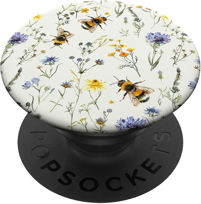Aesthetic Bee and Wildflowers Boho Modern On Beige PopSockets PopGrip for MagSafe