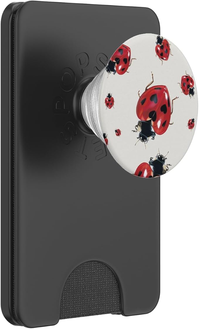 Red Heart Ladybug Illustration Print PopSockets PopWallet for MagSafe