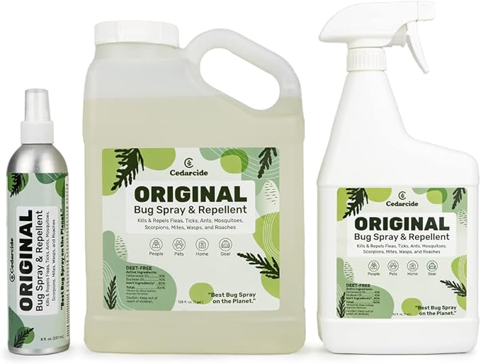 Cedarcide Original Bug Spray | Repel & Kill Fleas, Ticks, Mosquitoes, Mites, Ants & Chiggers | for use on People, Pets & Home | Natural Cedar Oil | Large Size Kit