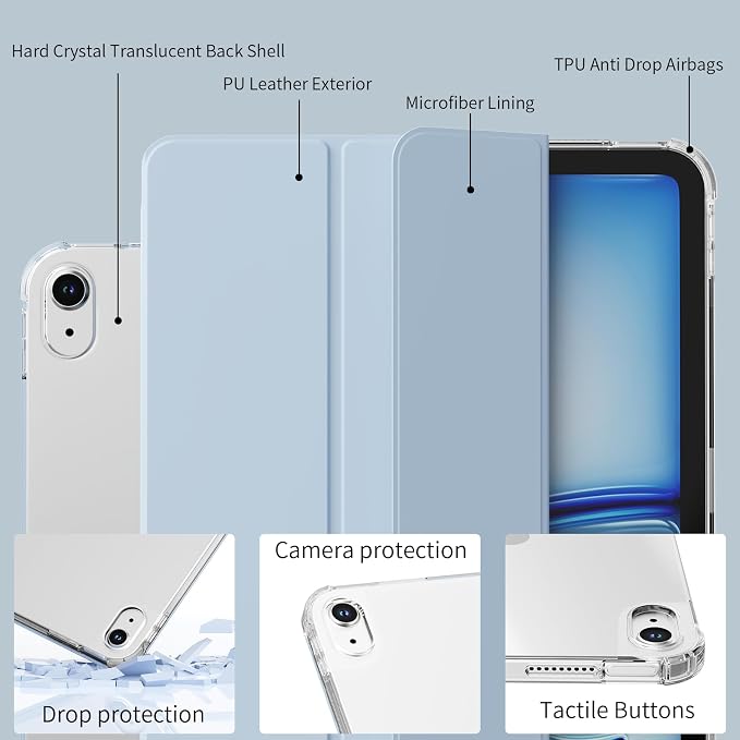 Shockproof Translucent Case with Pencil Holder for iPad Air 11/10.9 4th-8th