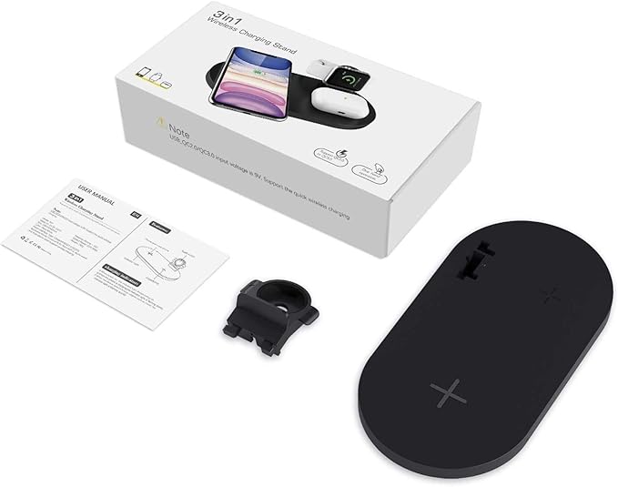 Seacosmo Wireless Charger, 3 in 1 Qi-Certified Fast Charging Station Dock for iPhone/for Samsung, for Airpods 2 3, Nightstand Docking Station for iWatch Series (Exclusive of for iWatch Cable), Black