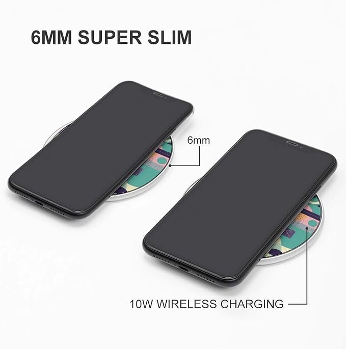 Pastel Colorful Pattern Wireless Charger Fast Charging Pad | Anti-Slip Qi Certified Wireless Charging Pad for All Phones with Wireless Charging Function for Home Office Travel