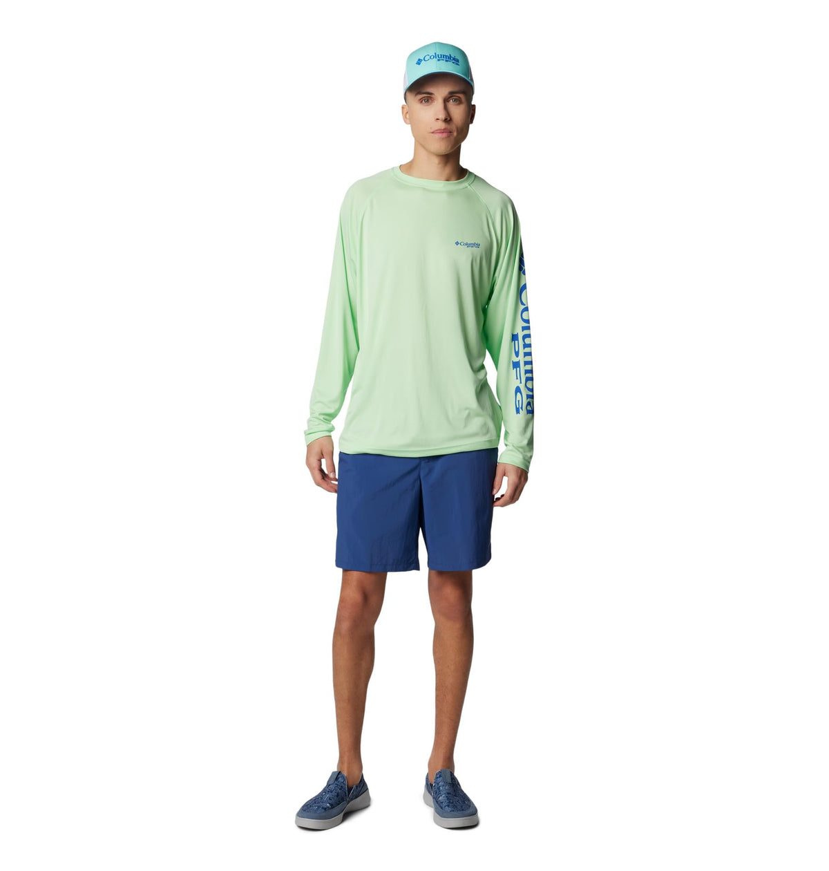 Columbia Men's PFG Terminal Tackle Long Sleeve Fishing Shirt, Key West/Vivid Blue Logo, Medium