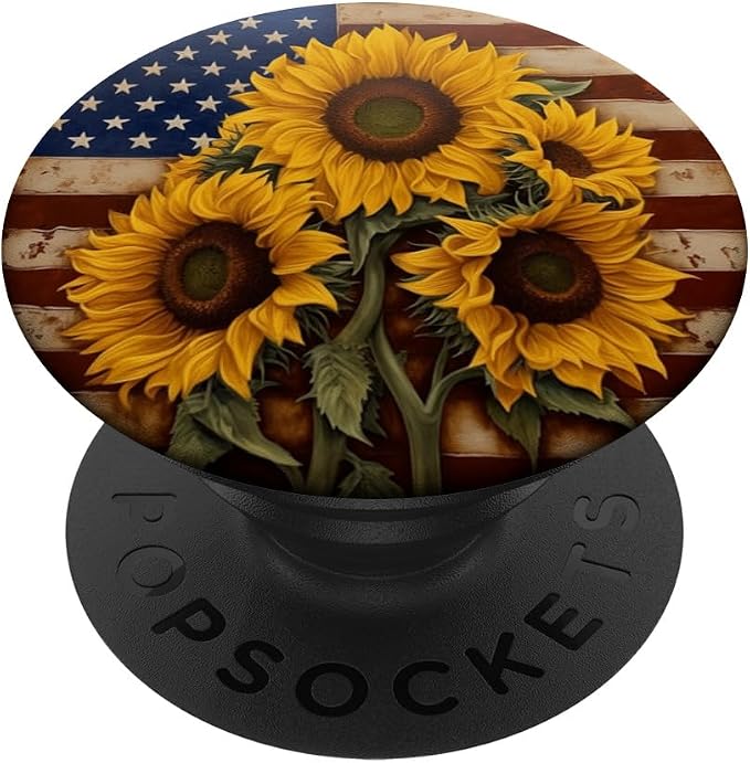 American Flag with Sunflowers PopSockets Adhesive PopGrip
