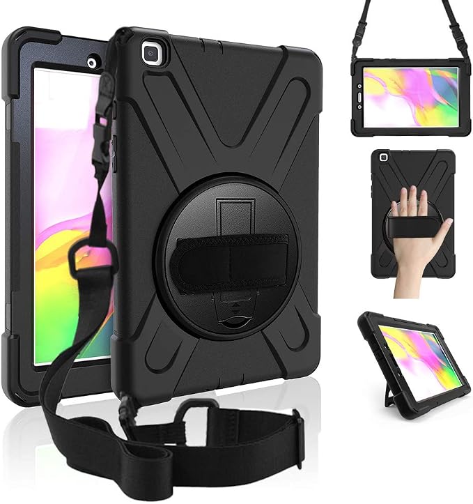 ZenRich Galaxy Tab A 8.0 Case (2019)360 Degree Rotatable KickstandHand Strap and Shoulder Strap zenrich Hybrid Heavy Duty Shockproof Case for Samsung Galaxy Tab A 8.0 SM-T290/T295/T297 (Black) | He