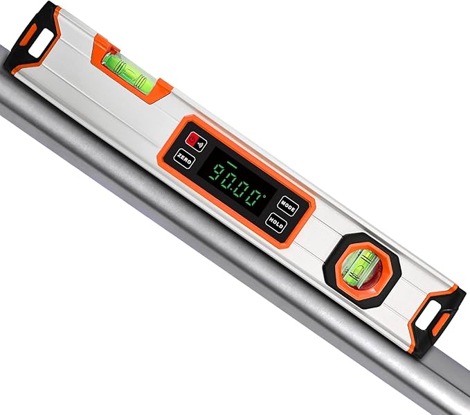 eOUTIL 15.7-Inch Digital Torpedo Level & Angle Finder – IP54 Waterproof Inclinometer with Backlit LCD, V-Groove Magnetic Base, 0.1° Accuracy – for Construction, Woodworking, Metalworking（Orange)