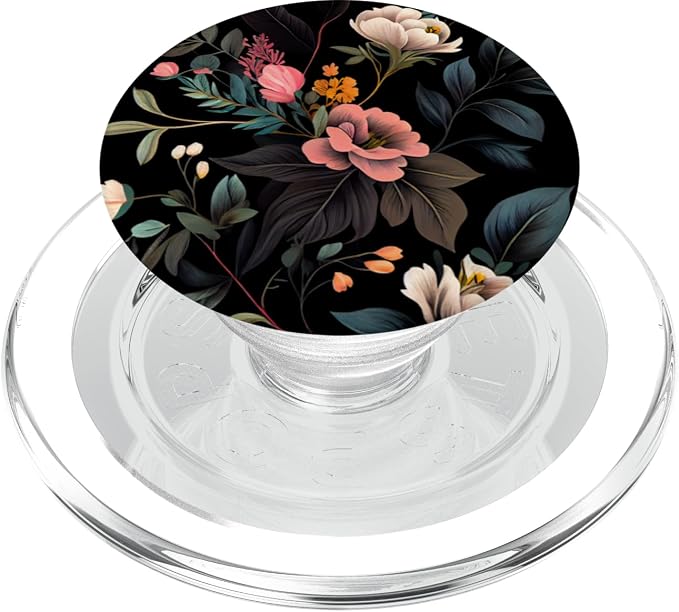 Floral Botanical Pattern Black PopSockets Adhesive PopGrip