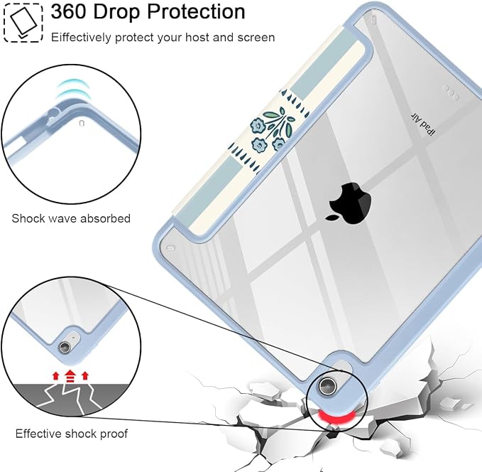 Mektron Case for 2026 iPad Air 11 inch M4 8th (M3 2025 7th /M2 2024 6th) Compatible with iPad Air 10.9 (2022 5th Gen /2020 4th Gen) Shockproof Clear Shell Blue Bows &amp Flowers