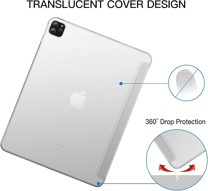 JETech Case Cover for iPad Pro 12.9 6th/5th Gen (2022/2021) Black | Slim Translucent Back Design Tri-Fold Stand Auto Wake/Sleep Lightweight Shockproof Protection