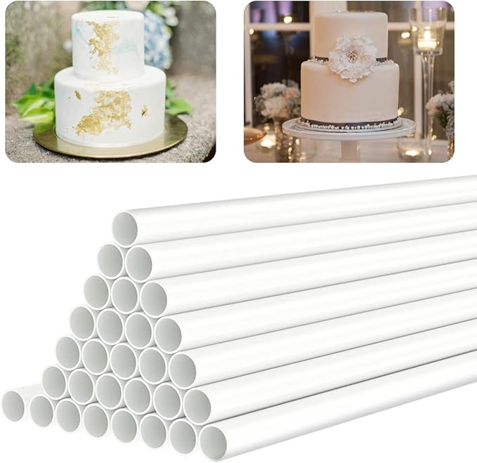 White Plastic Cake Dowel Rods for Tiered Cake Construction and Stacking Supporting Cake Round Dowels Straws with 0.4 Inch Diameter (9.5 Inch)