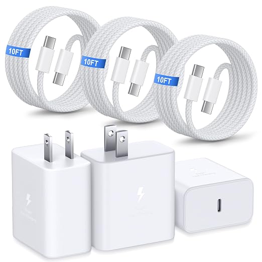 45W Super Fast Charger Type C for Galaxy S26 Ultra USB-C Charger Block with 10ft USB C to C Cable for Galaxy S25 FE S24 S23 Tab S11 S10 Android Phones 3Pack
